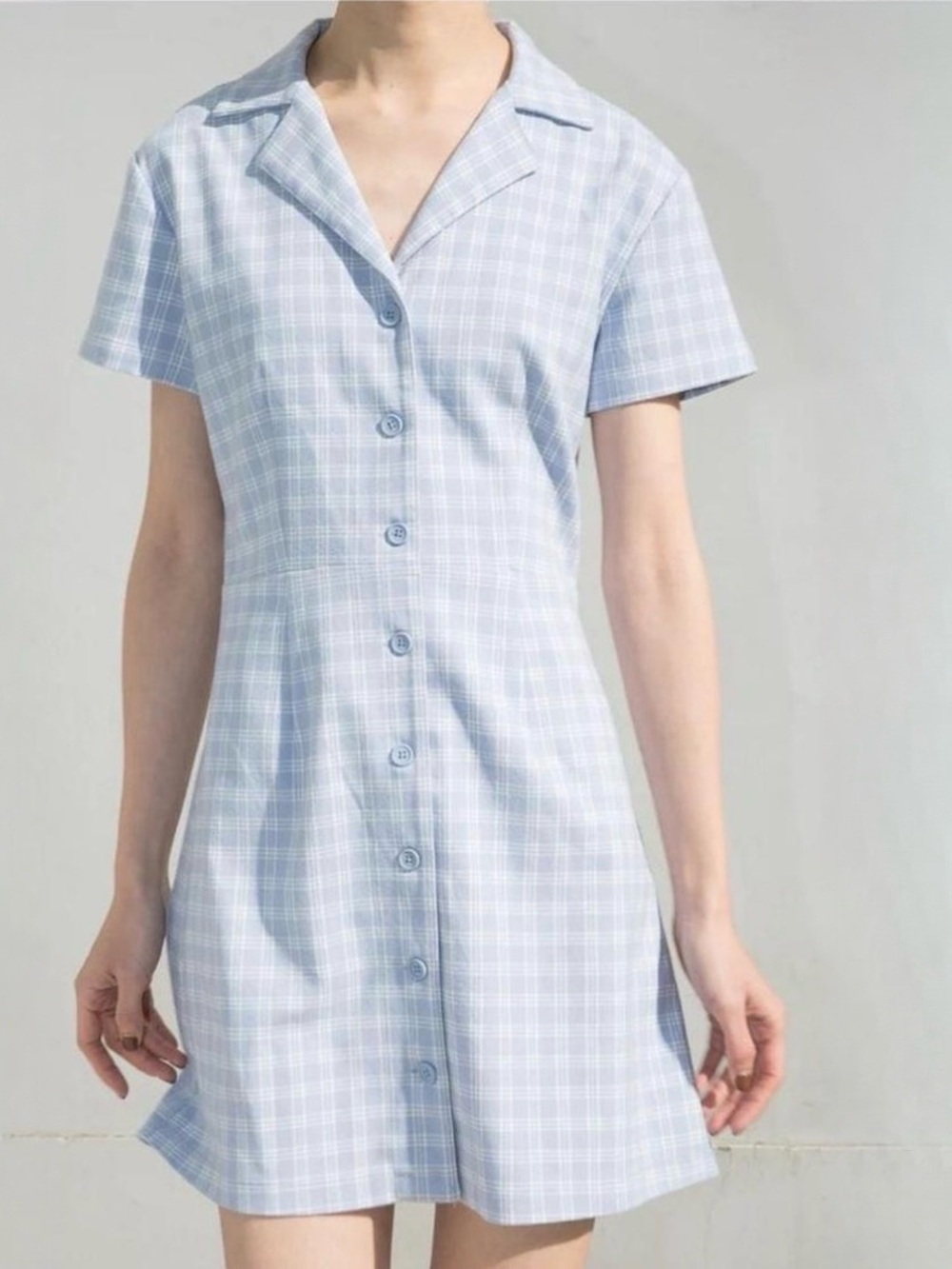 Brandy Melville Blue Plaid Button Front Mini Leanne Dress Cottagecore Coquette